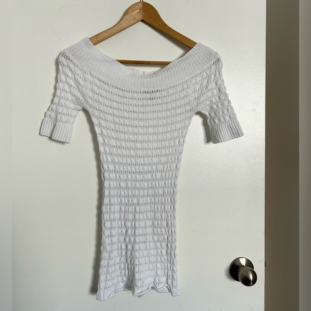 White Knit Short Sleeve Top